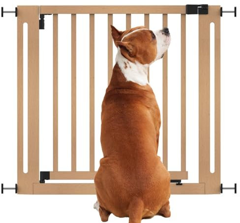 Bettacare Wooden Elegance Dog Gate, Natural, 87cm - 95cm, Pressure Fit Safety Gate, 65cm Extra Wide Doorway, One Piece Extra Wide Gate for Puppy, Dog and Pet, Stylish Design Easy Installation