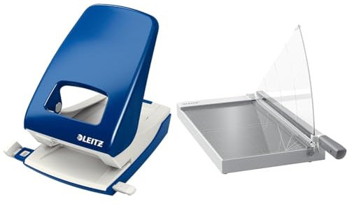 Leitz Set Starker Büro Locher + Precision Office Hebelschneider A3, Großer Locher für 40 Blatt, Papierschneidemaschine mit 457 mm Schnittlänge für bis zu 15 Blatt, 51380035 + 90220000