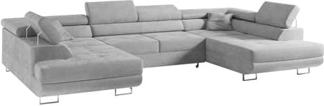 COMFORTINO FURNITURE Ecksofa mit Schlaffunktion Big PASTI U-Form, Sofa Couch mit Bettkasten, 3-Sitzer Eckcouch, Schlafsofa für Wohnzimmer, Big Sofa Couch mit Schlaffunktion (Hellgrau)