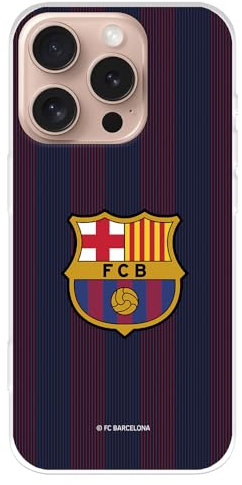 Schutzhülle für iPhone 16 Pro FC Barcelona, blaue Streifen, transparent zum Schutz Ihres Handys. Flexible Silikonschicht mit offizieller Lizenz von FC Barcelona