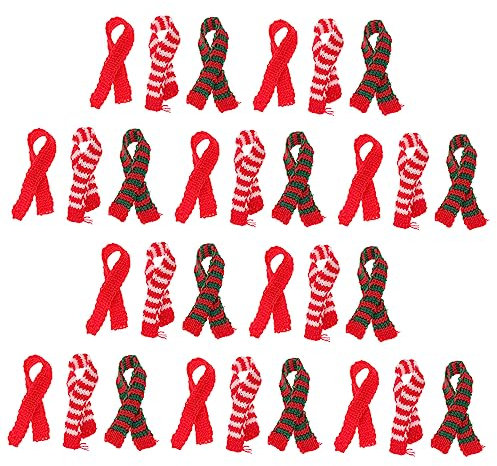 GLSTOY 30stücke Mini Wollschals Für Puppen Gestrickte Weihnachtsdeko Streifen Und Pompons Für Bastelprojekte Und Festliche Ornamente
