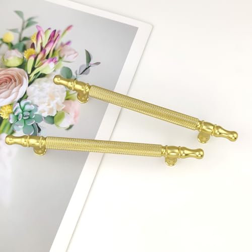 Pexintek 2 Pack Gold Modern Cabinet Handles 128mm Hole Centers Kitchen Bathroom bedrooms Study Furniture Door Vintage Pulls with Screws for Cupboards Drawer Wardrobe Dresser (Gold Vintage)