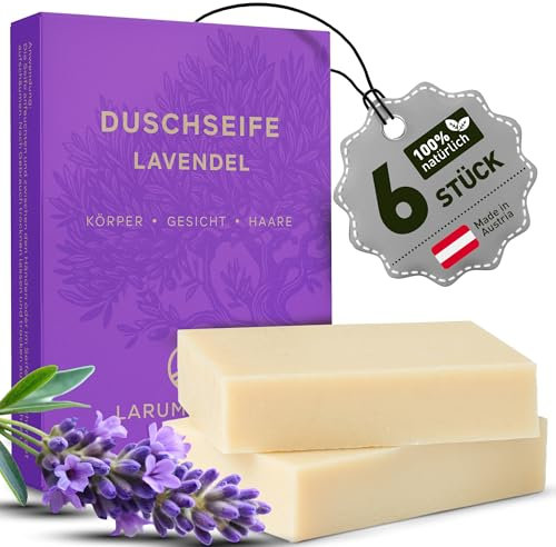 larum sports feste Duschseife Männer Lavendel – Bio Haarseife & Körperseife Herren – Vegane Naturseife für Gesicht, Körper & Haare – Plastikfrei, Palmölfrei, 6x 85g