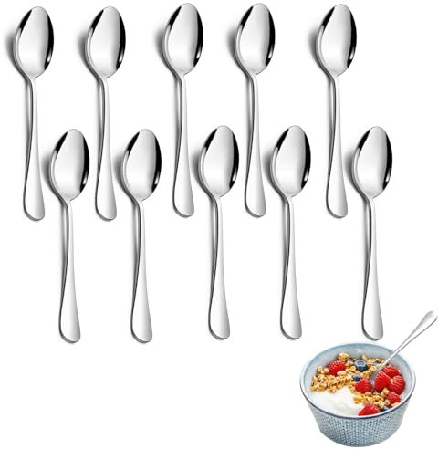 Teaspoons Set of 10, 14cm Tea Spoons Stainless Steel Coffee Tea Spoons for Picnic Party Home Kitchen Restaurant, Camping Cutlery Utensil Set, Food Service Supplies, Silver