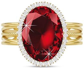 Linawe Gold Ringe Frauen Moissanite Ring Granat Rot Damenring, Modeschmuck Goldring Damen, Statement Ring mit Stein, Goldene Boho Fingerring Verstellbar, Vintage Schmuck Vergoldet