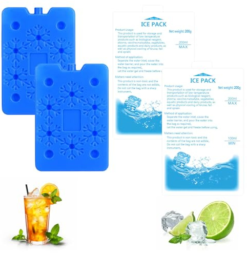4 Stück Ice Pack,200 ml Kühlakku,Kühlakkus für Kühlbox,Kühltasche,kühltasche und kühlbox,Wiederverwendbarer Ultradünner Kühlelement,Lange Kühlung für Outdoor-Aktivitäten,Schule,Picknick,Camping,Bleu