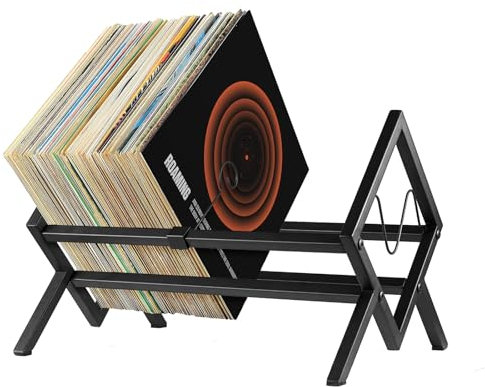 Trintion Vinyl Storage Metal Record Stand 80-100 LP Storage Vinyl Organizer Vinyls Record Storage Holder Creative CD Display Stand for the Office or Any Room