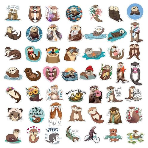 CXNXFD 50 Stück Otter Aufkleber Set,Wasserdicht Otter Vinyl Sticker für Kindle Laptop Kinder Fahrrad Skateboard Gepäck Koffer Computer Aufkleber Graffiti Decal