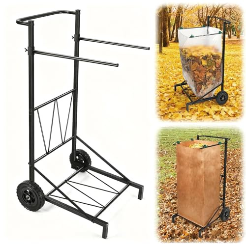 WUGCHDA Müllbeutelhalter aus Metall, Höhenverstellbare Outdoor Garten Blätter Müllsack Regal, Mobiler Müllbeutel im Garten Für Garten- und Rasenreinigung, Camping, Gartenarbeit (Black)