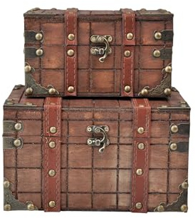 Trendy Boy Vintage Treasure Lock Storage Box – Handmade Wooden Decorative Chest, Perfect Keepsake Box for Home Décor, Jewelry, Trinkets and Gift Storage (331-Brown)