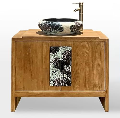 ZKBDBWTR Mueble de Baño Moderno de Estilo Chino con Lavabo, Lavabo Vintage Antiguo Armario Bajo Lavabo para Tocador o Baño de Invitados(80cm/31.4in)