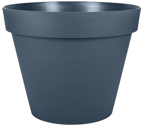 EDA - Pot de Fleur Rond Toscane Ø 60 cm - 76 L - Intérieur & Extérieur - Zone de rétention d'eau pour Limiter l'Arrosage - Plastique Recyclé - Ø 59 x H.47 cm - Bleu Jean