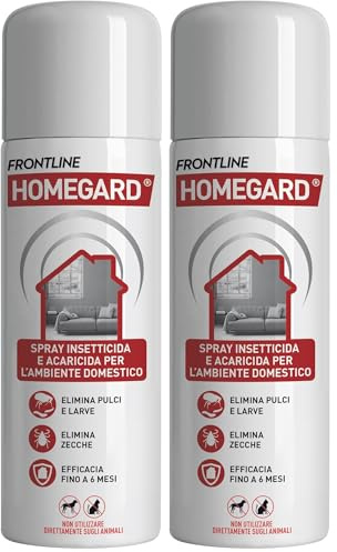 Frontline Homegard Spray Insetticida, Antipulci per Ambienti ad Azione Rapida, Protegge Mobili e Tessili di Casa, Elimina Pulci, Zecche, Uova e Larve fino a 6 mesi, Formato 250 ml (Confezione da 2)