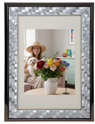 IDEAL TREND Barockrahmen Bilderrahmen Modern Glamour Flechtstruktur antiker Bilderrahmen PS-5: Farbe: Silber | Format: 15x20