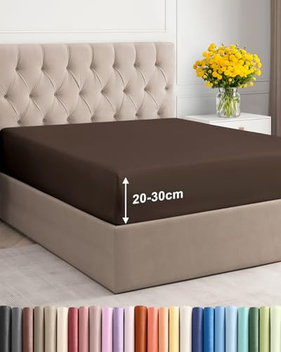 Spannbettlaken 100x200 - Mikrofaser Spannbetttuch 30cm (12) tief - Braun | Spannbetttuch, Boxspringbett, Weich, Knitterfrei, Bügelfrei, Atmungsaktiv, Hypoallergen, Rundumgummi, Gebürstet, OEKO-TEX