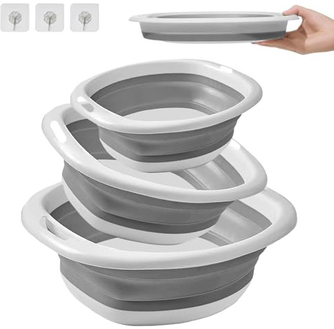 3 Pcs Collapsible Washing up Bowls Camping Foldable Washing up Bowl | Folding Hand Wash Basin, Folding Washbasin, Retractable Multipurpose Foldable Basin for Kitchen Travel Outdoor(3 Sizes)