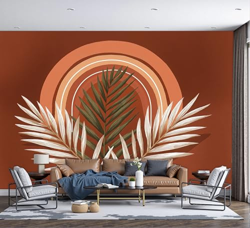 ZISTRCBAO Papier Peint Panoramique Arches Formes Géométriques Plantes Soie, Papier Peint Style Bohème Rétro Géant 3D Pour Salon Chambre Salle à Manger Maison Décoration Murale, 250x175cm