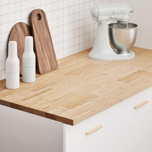 Foknhdi 120 x 63,5 x 2,7 cm - Plan de travail de cuisine en chêne massif - Rectangulaire - Charme rustique - Robuste et durable - Pour cuisine, salle à manger, bureau, balcon, garage
