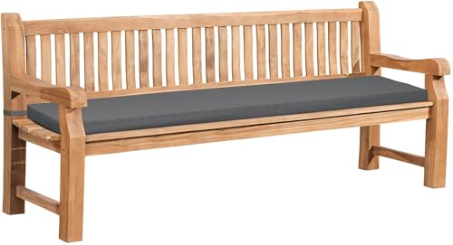 DELUKE Gartenbank Teakbank DABEL Holz Dunkelgrau 220x61x93 cm | Holzbank 220 cm Mit Sitzkissen Gartenbank Sitzbank Mit Lehne Wetterfest Bank Garten