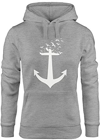 MoonWorks ausgefallener Hoodie für Damen, Anker Vögel Anchor Birds, Sweatshirt Kapuze Kapuzenpullover