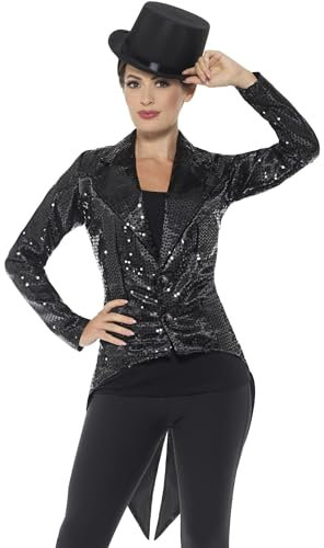 Smiffys Pailletten-Frackjacke, Schwarz, Damen