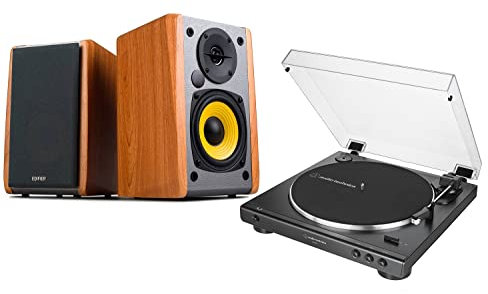 Audio-Technica AT-LP60 Turntable and Edifier R1010BT Active Bluetooth Speaker Package Exclusive Set by Digitalis Audio (Standard LP60 with Maple Bluetooth Speakers)