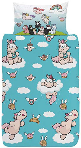 Theodor & Friends Single Duvet Cover Reversible Bedding Set - Carbon Flash, Little Cherry, Rainbow Flair Unicorns