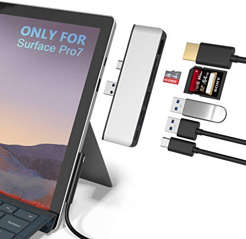 Microsoft Surface Pro 7 USB C Hub Docking Station, 6-in-2 Aluminium Surface Pro 7 USB Hub mit 4K HDMI, Type C Port, 2 x USB 3.0-Ports, SD/TF Kartenleser für die Surface Pro 7(2019)