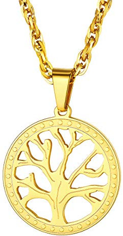 FOCALOOK Collier Pendentif Arbre de Vie Doré Bijou Homme Plaqué Or Chaîne 55cm Réglable 3mm de Large