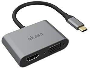 Akasa USB Type-C 2-In-1 Adapter with HDMI VGA|USB 3.1|4K UHD|1080P|Aluminium alloy|Dual Ports|Mac OS|Windows|Space Grey|Compatible with MacBook, Dell, Lenovo and More|AK-CBCA23-18BK