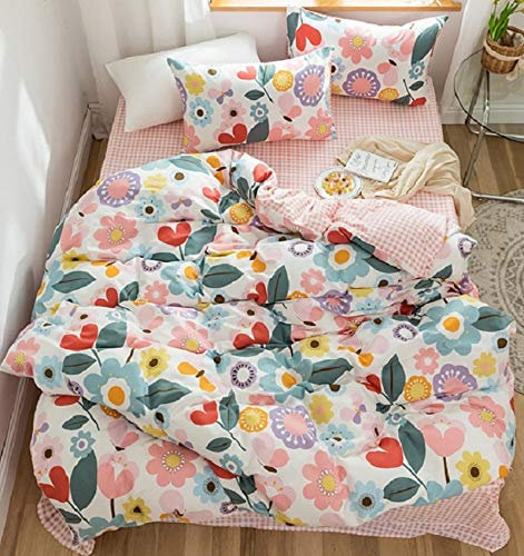 GETIYA Mädchen Blumen Bettwäsche 135x200 4 Teilig Bunte Blumen Bettwäsche Mädchen Rosa Bettwäsche 100% Baumwolle Wende Bettwäsche Blumen Muster mit Reißverschluss und 2 Kissenbezügen 80x80