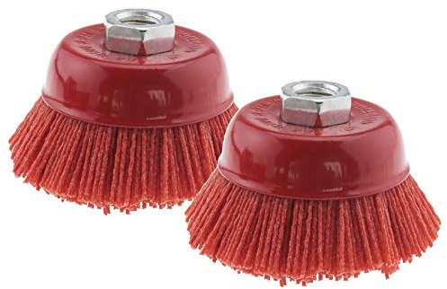 Create idea Testina abrasiva per smerigliatrice da 75 mm spazzola con filamenti in nylon con filo interno M14 2 pezzi colore rosso per lucidare il metallo smerigliare pulire rimuovere la ruggine