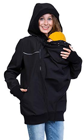 Viva la Mama - Tragejacke mit Reflektoren, Umstandsjacke, Winterjacke Kängurujacke für Babytragen - JACKY - schwarz/Punkte - XXL