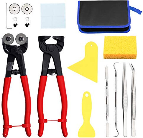 SPEEDWOX Lot de 18 outils de mosaïque pour adultes en céramique avec pince de coupe pour mosaïque de rechange pour roue de découpe pince à épiler crochet à double extrémité spatule