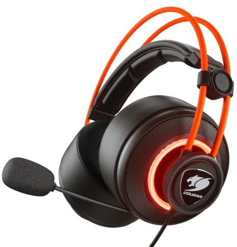 COUGAR Gaming | Micro IMMERSA Pro USB 7. 1 RGB Noir/Orange - Son Surround virtuel 7. 1 - Microphone 9,7 mm - Effets de lumière RGB Personnalisables