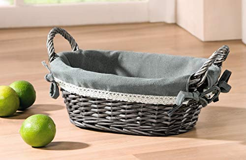Panier « anthracite » en osier avec insert en textile, gris, corbeille à pain