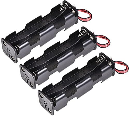sourcing map Battery Case Storage Box 8 Slots x 1.5V 2-Wire Lead for 8 x AA Battery 3 Pcs