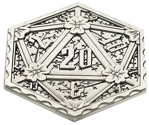 World of Dice D20 Coin - Crit/Fail Münze für Pen & Paper Rollenspiele, Reroll-Token, Tracking (silberfarben)