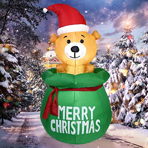 Aufblasbarer Bär für Weihnachten, 1,5 m, in Geschenktasche, Teddybär in der Geschenk-Box, Hof, Dekoration, aufblasbar im Freien