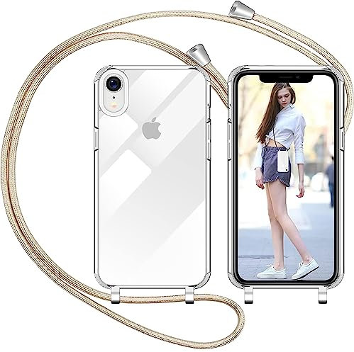 Nupcknn Liquid Silikon Handykette Hülle für iPhone XR Hülle Silikon Necklace(abnehmbar) Hülle mit Kordel zum Umhängen Handy Schutzhülle mit Band (Blau grau)