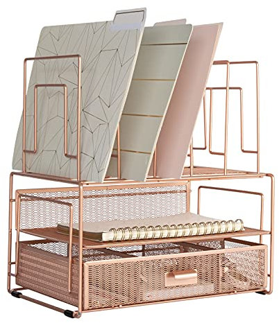 Blu Monaco Organiseur de bureau or rose et accessoires de rangement avec trieurs de fichiers et tiroir pour fournitures de bureau, papier, appareil et dossiers