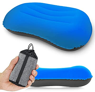 Rantizon Ultralight Camping Pillow, Compressible, Compact, Comfortable, Ergonomic Inflatable Travel Pillow with Storage Bag, for Neck & Lumbar Support for Hiking, Camping, Traveling, Deep Blue