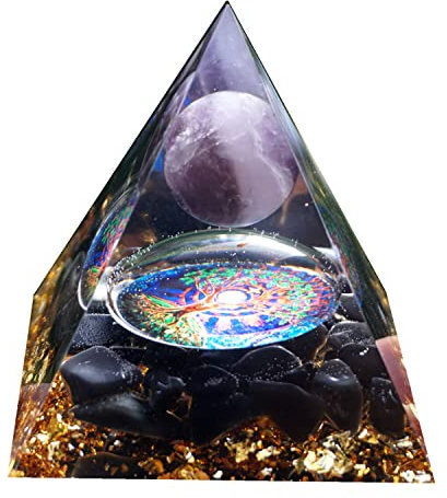 Kit de Pyramide Orgonite en cristal améthyste, sphère de cristal avec pierre d'obsidienne, Collection de Pyramide d'énergie Reiki Chakra Orgone de guérison