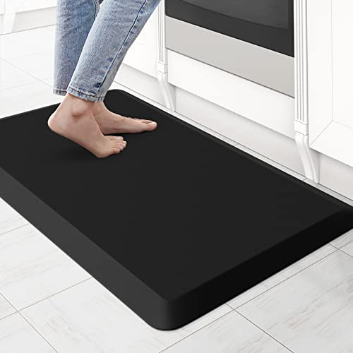KitchenClouds Küchenmatte, gepolstert, Anti-Ermüdungs-Küchenteppich, 1.9 cm, wasserdicht, rutschfest, Küchenteppiche und Matten, Stehschreibtischmatte, Büro (43.9x71.1 cm, schwarz)