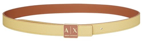 Armani Exchange Women's Sustainable, Reversible, Logo Buckle Plate Belt, Whiskey/Light Bamboo, 95