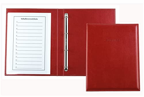 DELMON VARONE - Premium Zeugnismappe DIN A4 aus veganem Eco Kunstleder Rot - handgefertigte Dokumenten-Mappe für Urkunden, Akten & Zeugnis - Ringbuch-Ordner für Dokumente & Unterlagen