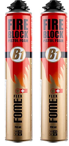 B1 Montageschaum 750ml, Brandschutzschaum schwer entflammbar, feuchtigkeitshärtend, PU Pistolenschaum, Montageschaum, Bauschaum, Füllschaum, Dämmschaum (2x Brandschutzschaum)
