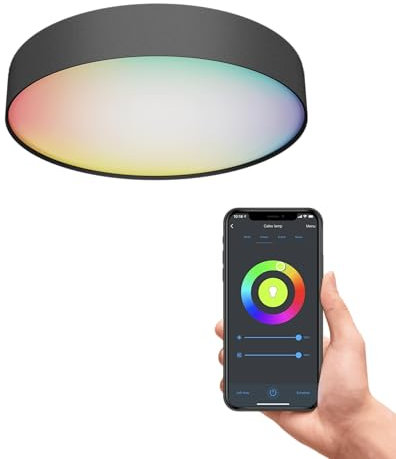 CALEX Smart LED Deckenleuchte, Mit App und Kompatibel Alexa Sprachsteuerung, WLAN Deckenlampe 30cm, Schwarz