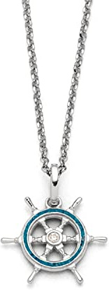 DUR Halskette Steuerrad aus 925 Sterling Silber mit blauem Steinsand und Zirkonia veredelt, Blau/Silber, 42 cm, K2817