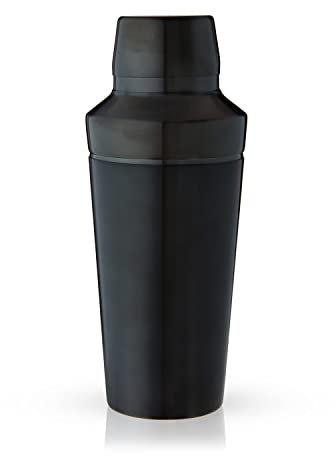 Viski Titanium Cocktail Shaker, Cobbler Shaker with Brushed Finish, Built-In Strainer and Cap, 18.5 Oz, Set of 1, Black